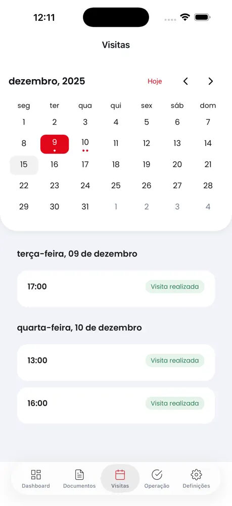 Besichtigungsbildschirm der Rodolfo-Natário-App — Besichtigungskalender der Immobilie